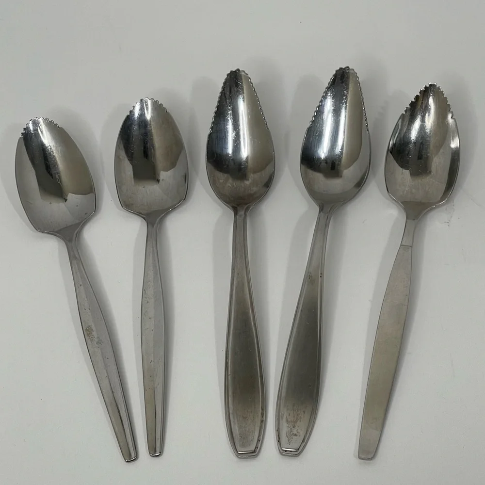 Grapefruit Spoons Serrated Stainless Steel Mixed Brands Lot of 5 Japan Vintage